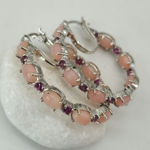 Peruvian Pink Opal. Orissa Rhodolite Garnet Earrings.